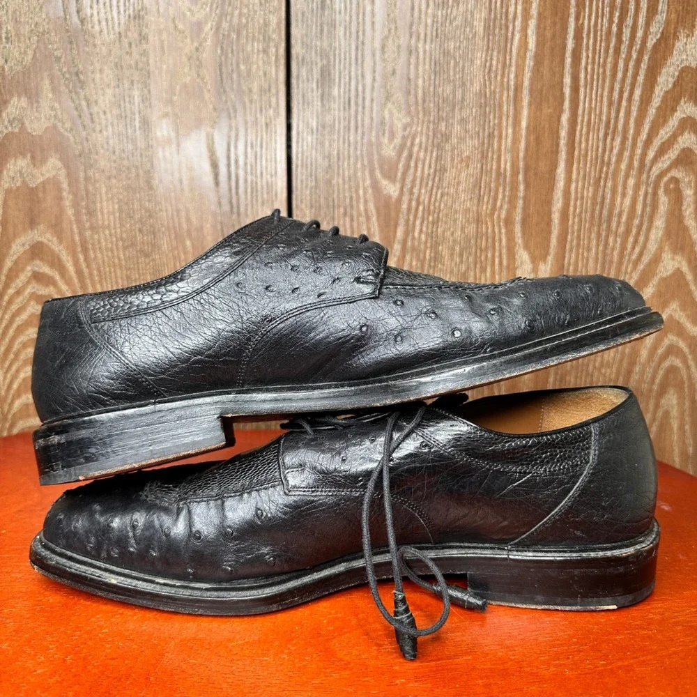 Mezlan Platinum Genuine Ostrich & Alligator Black Derby Shoes Mens 11.5 M 20155